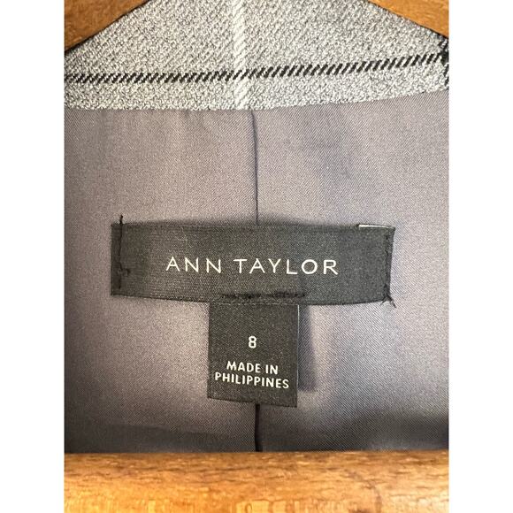 Ann Taylor Blazer Womens 8 Gray Windowpane Plaid Single Breasted Classic - Picture 6 of 11
